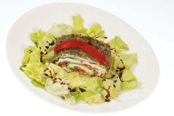 spinach roll with salmon and cheese