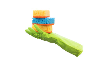 hand in the glove holds a sponge