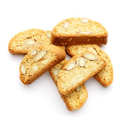 Italian cantuccini cookie with almond filling. Isolated on white background.