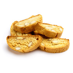 Italian cantuccini cookie with almond filling. Isolated on white background.