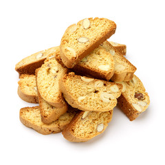 Italian cantuccini cookie with almond filling. Isolated on white background.