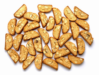 Italian cantuccini cookie with almond filling. Isolated on white background.