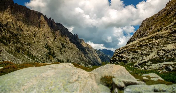 4K, Time Lapse, View on a gorge, Restonica Valley, Corsica