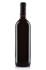 Red wine bottle isolated on white, clipping path
