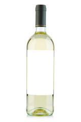White wine bottle with blank label on white, clipping path