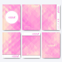 Obraz na płótnie Canvas Modern vector templates for brochure, flyer, cover magazine or report in A4 size. Business, science, medicine and technology design . Background with purple triangles