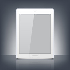Modern white digital tablet PC isolated on the black background. Science and technology concept. Vector Illustration