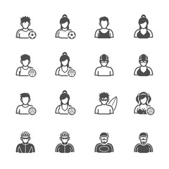 People and Sport Player Icons with White Background