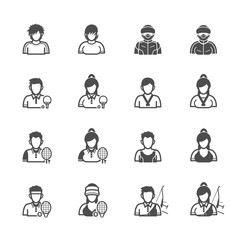 People and Sport Player Icons with White Background