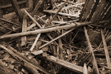rubble and the ruins of the house  destroyed by powerful earthqu
