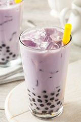 Homemade Taro Milk Bubble Tea with Tapioca