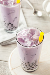 Homemade Taro Milk Bubble Tea with Tapioca