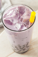 Homemade Taro Milk Bubble Tea with Tapioca