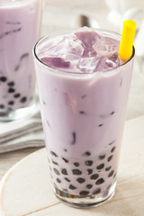 Homemade Taro Milk Bubble Tea with Tapioca