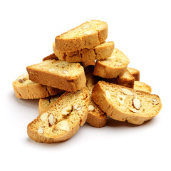 Italian cantuccini cookie with almond filling. Isolated on white background.