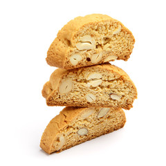 Italian cantuccini cookie with almond filling. Isolated on white background.