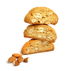 Italian cantuccini cookie with almond filling. Isolated on white background.