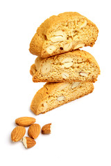 Italian cantuccini cookie with almond filling. Isolated on white background.