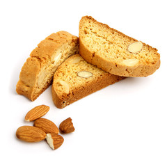 Italian cantuccini cookie with almond filling. Isolated on white background.