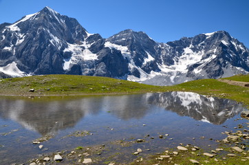 Alpine lake on the Ortles Massif, in South Tyrol, Italy