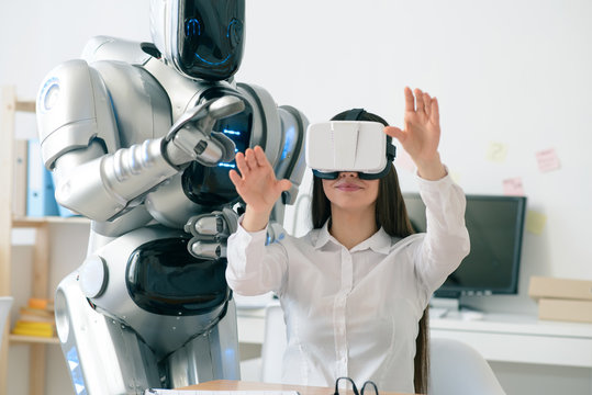 Nice girl using virtual reality device