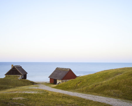 Wooden houses with seascape