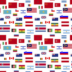 Flags of world sovereign states on white, seamless pattern