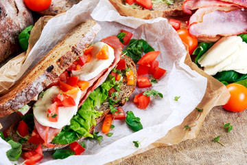 Fresh Sandwich with Bacon Lettuce Tomato and Mozzarella