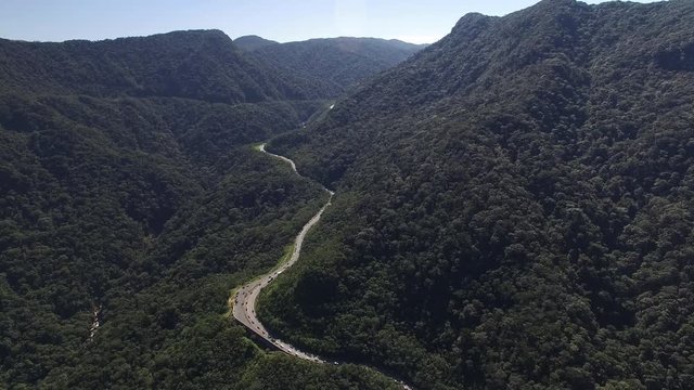 Aerial View of Highway in the Litoral Norte of Sao Paulo, Brazil
