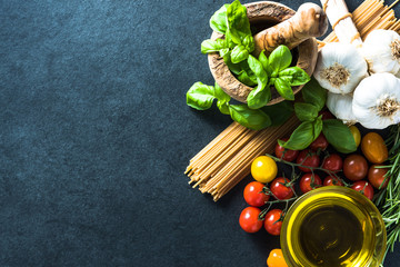 Italian healthy spaghetti, border background