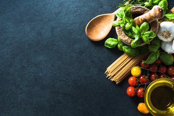 Italian healthy spaghetti, border background