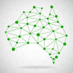 Abstract polygonal Australia map with dots and lines, network connections, vector illustration