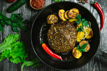Grilled beef steak with vegetables