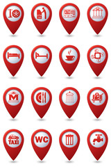 Icons set on red map pointers
