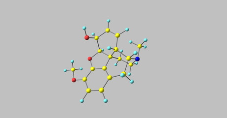 3D illustration of Codeine molecular structure isolated on grey