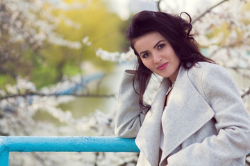 Beautiful woman and cherry blossom
