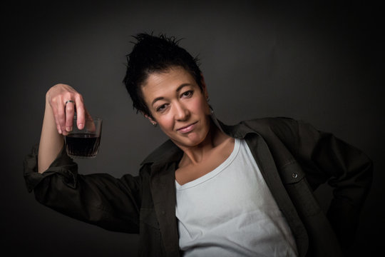 Androgynous character on a gray background. Man or woman. Military style. - Powered by Adobe