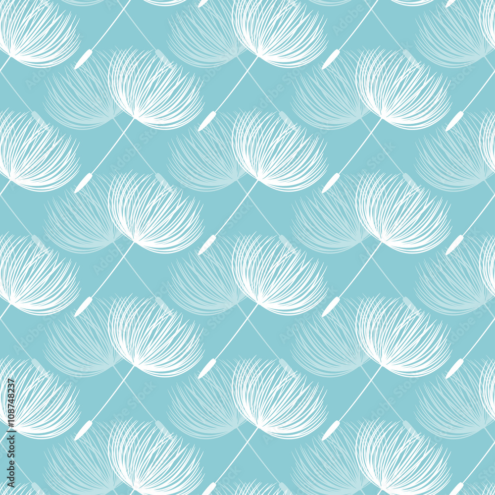 Wall mural abstract fluffy dandelion flower seamless pattern. vector illust