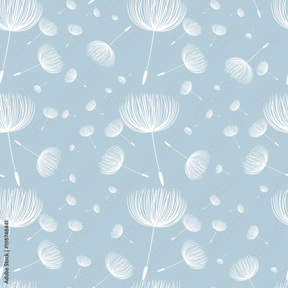 Wall mural abstract fluffy dandelion flower seamless pattern. vector illust