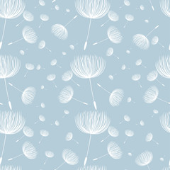 Abstract fluffy dandelion flower seamless pattern. Vector illust