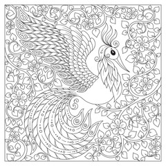 Peacock. Adult antistress coloring page.