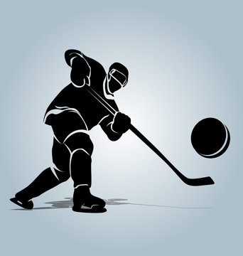 Vector silhouette of a hockey player with puck