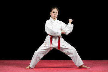 Young girl preforming karate martial arts