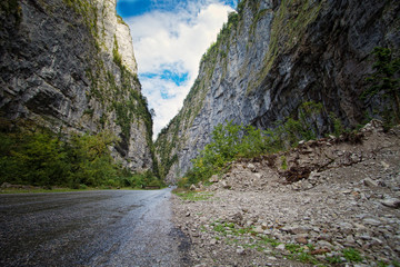 Fototapeta na wymiar Rough mountain small river in the Swiss Alps