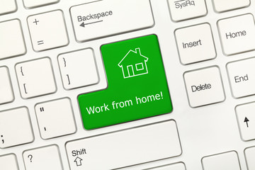 White conceptual keyboard - Work from home (green key)