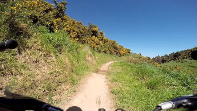  Mountain biking point of view (POV) in New Zealand countryside