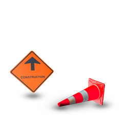 caution sign on road isolated on white background.