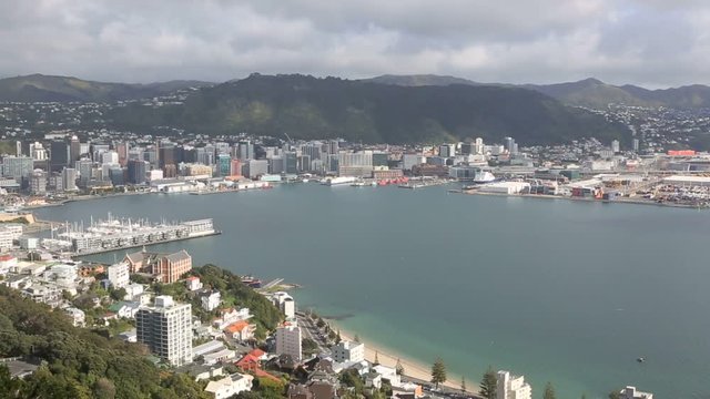 Panning view of Wellington, capital city of New Zealand 
