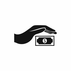 Hand protects dollar banknote icon, simple style 