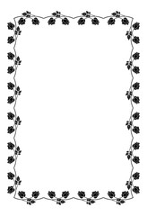 Vintage vertical floral frame with roses silhouette. Black and white vector design element for advertisements, flyer, web, wedding and other invitations or greeting cards.